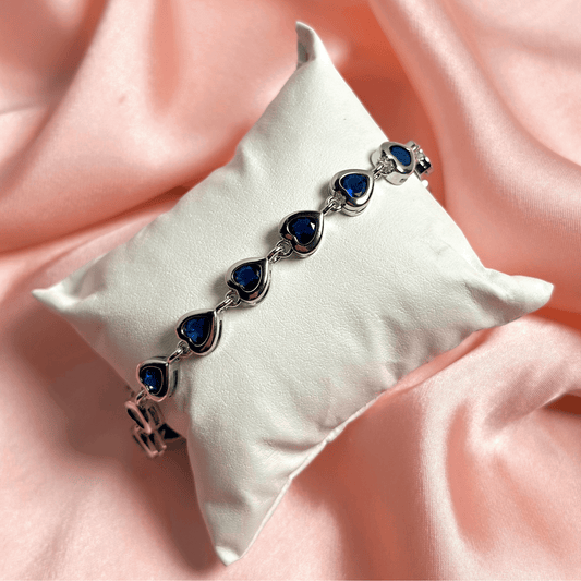 Silver Blue Heart Bracelet – Elegant Charm with a Touch of Love - BR CRAFTS