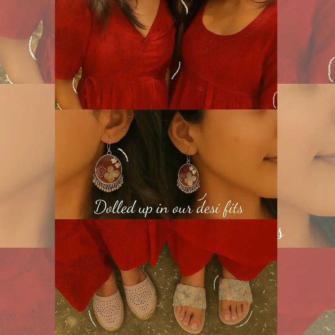 Deep Scarlet Jhumkas | Handcrafted Resin Earrings with Preserved Flowers - BR CRAFTS
