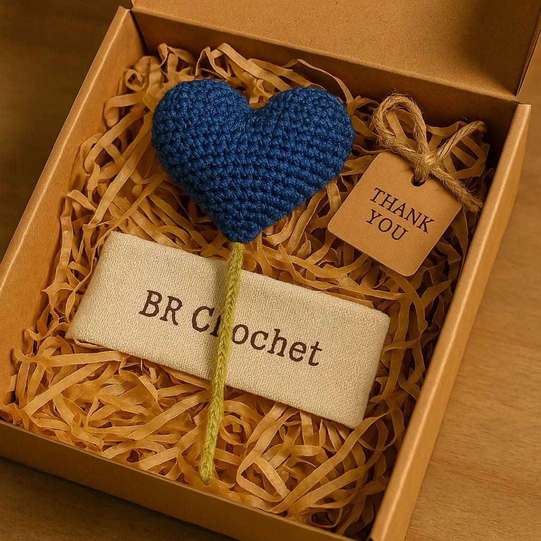 Blue Crochet Heart Stick