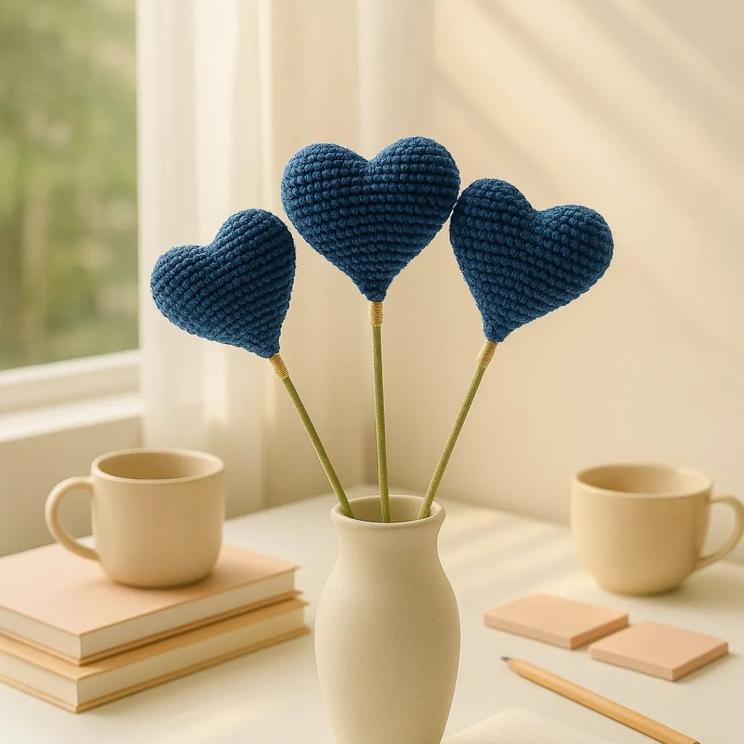 Blue Crochet Heart Stick