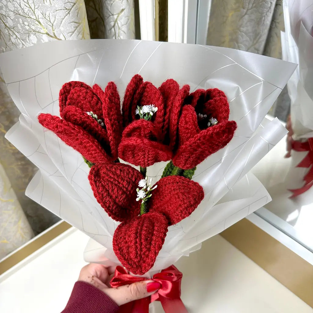 Ruby Bloom Crochet Rose Bouquet