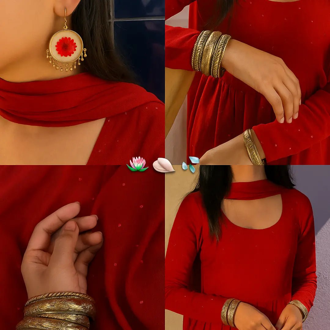 Red Fleur Resin Jhumkas | Handcrafted Resin Earrings with Preserved Red Flowers - BR CRAFTS