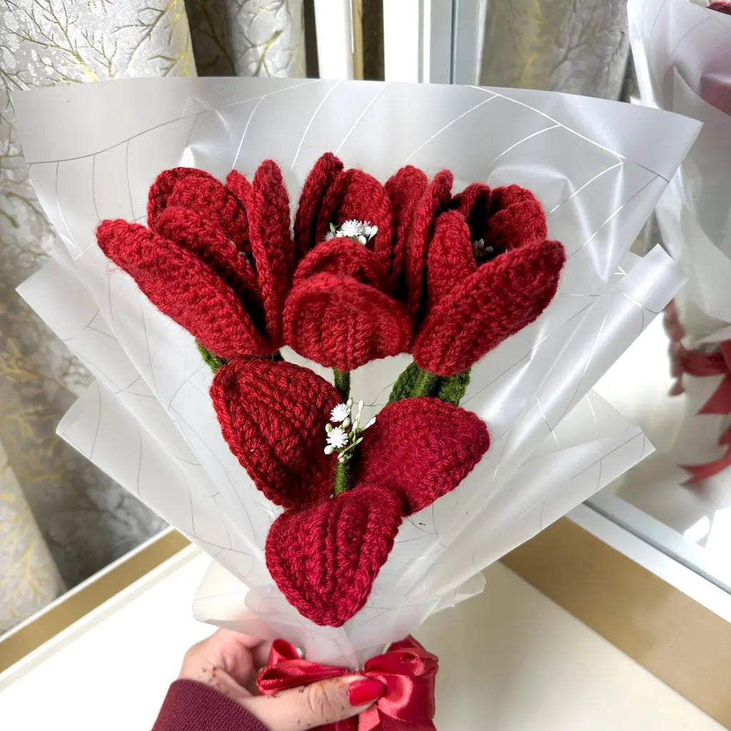 Ruby Bloom Crochet Rose Bouquet