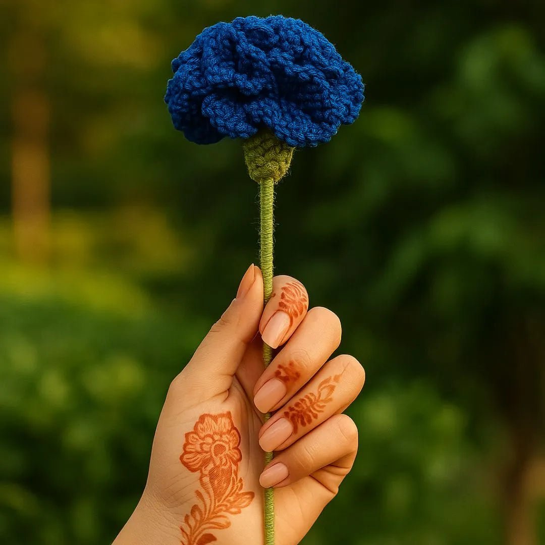Blue Crochet Carnation Bouquet - BR CRAFTS