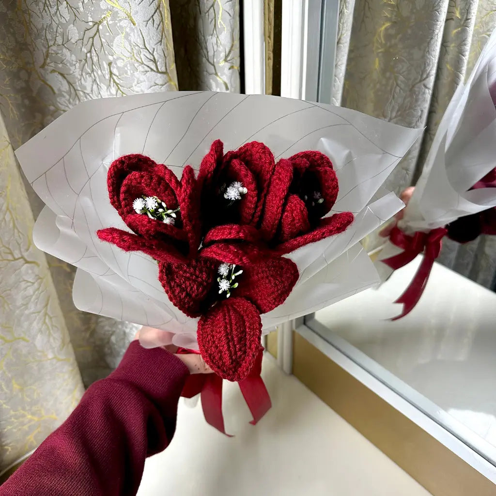Ruby Bloom Crochet Rose Bouquet