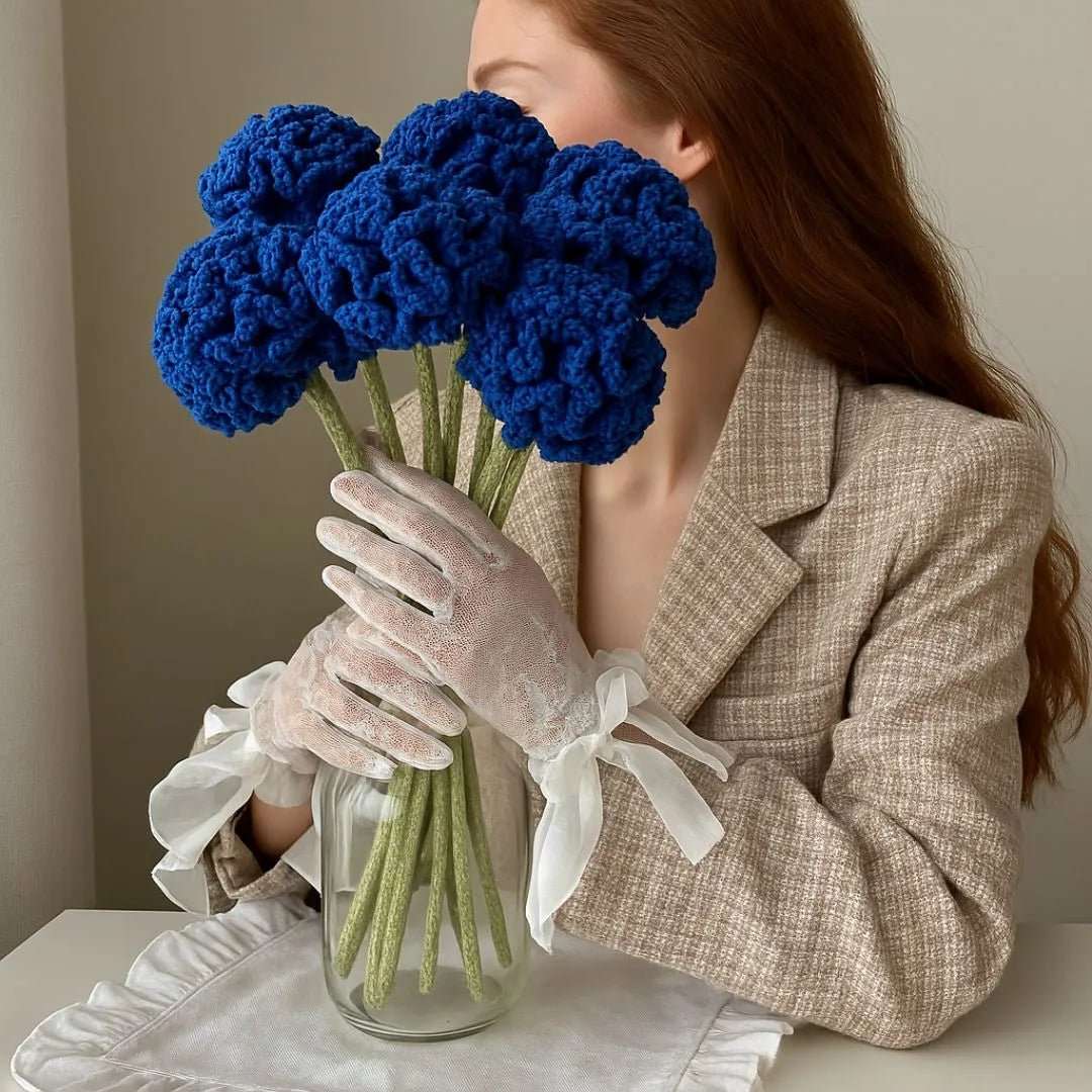 Blue Crochet Carnation Bouquet - BR CRAFTS