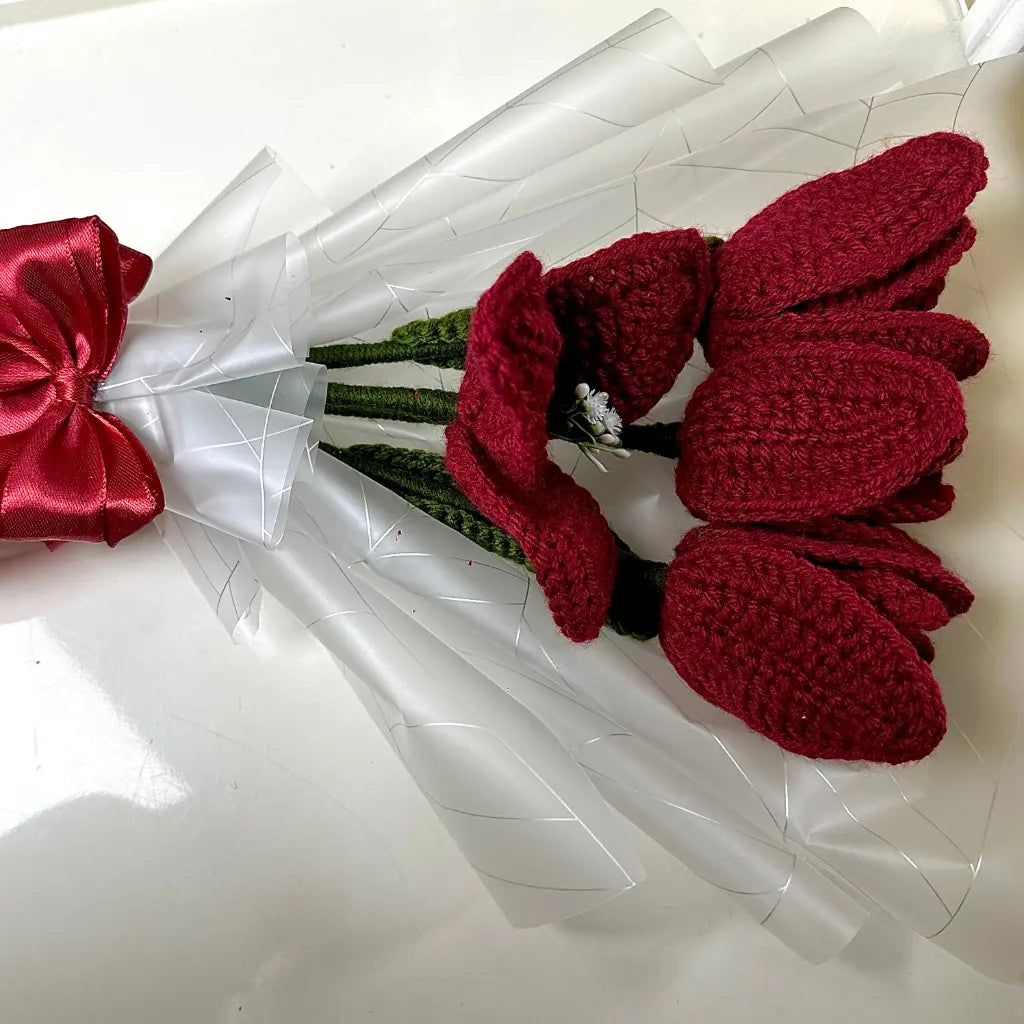 Ruby Bloom Crochet Rose Bouquet