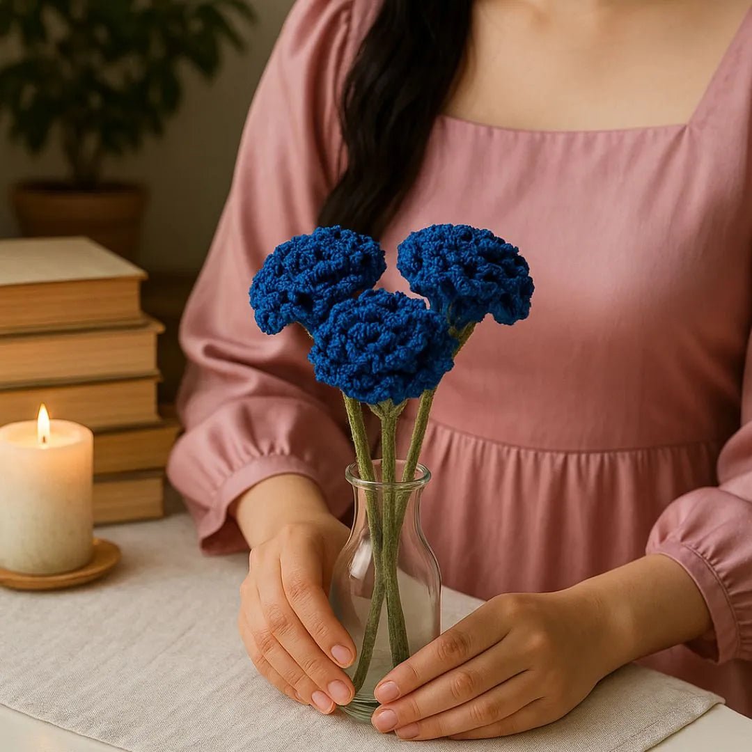 Blue Crochet Carnation Bouquet - BR CRAFTS