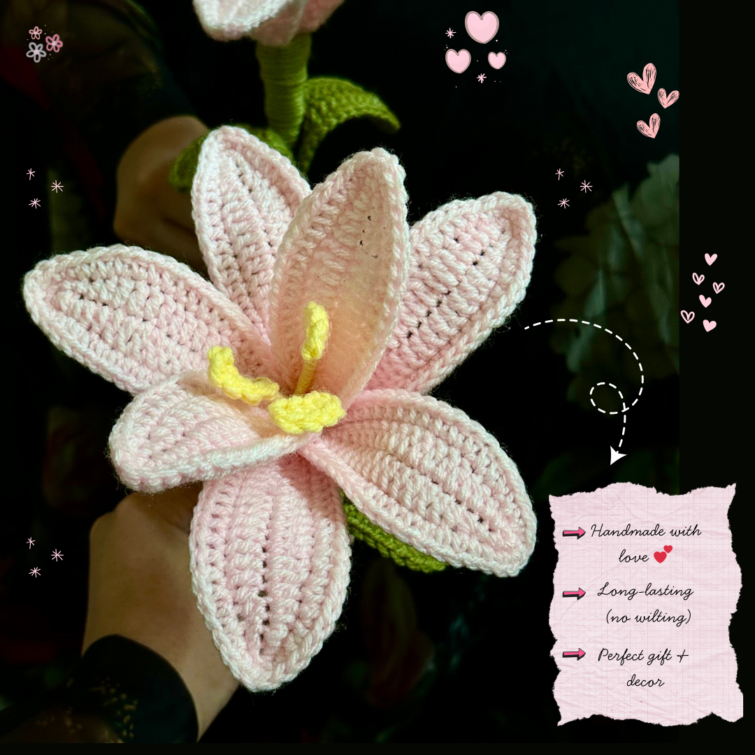 Handmade Crochet Pink Lily