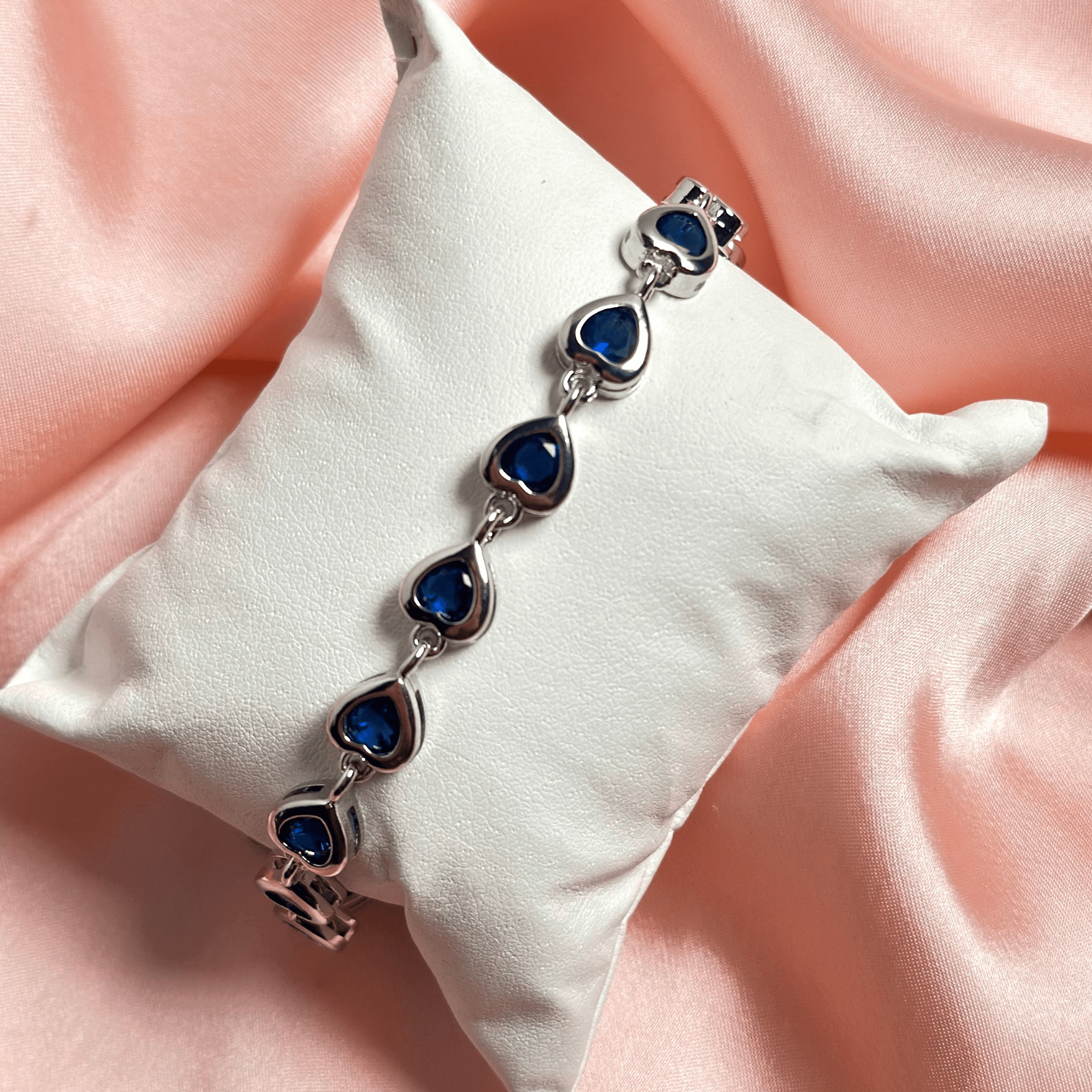 Silver Blue Heart Bracelet – Elegant Charm with a Touch of Love - BR CRAFTS