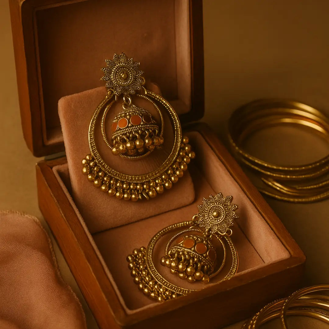 Rust Gold Dome Chaand Jhumkas