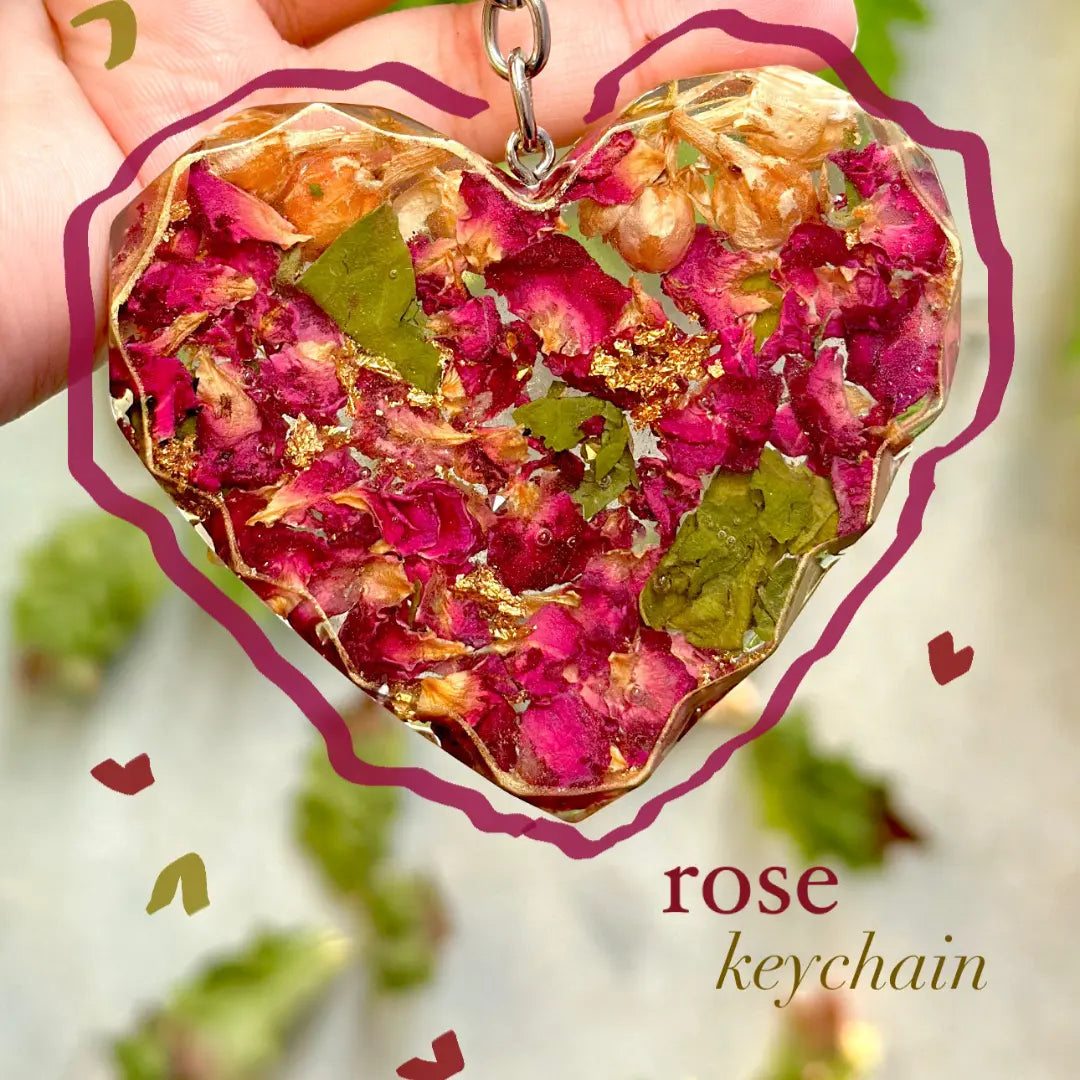 Rose Resin Heart Keychain