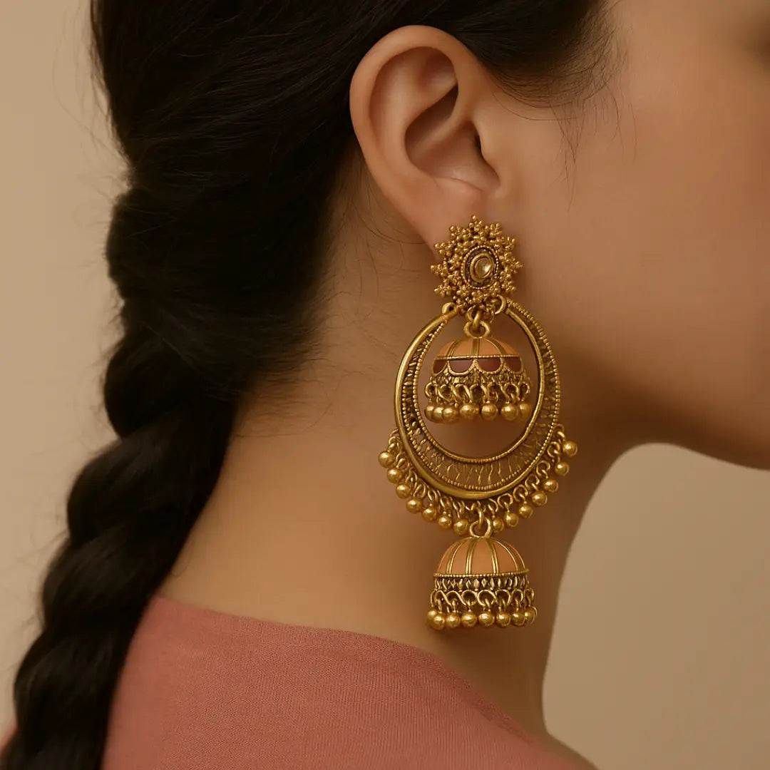 Rust Gold Dome Chaand Jhumkas