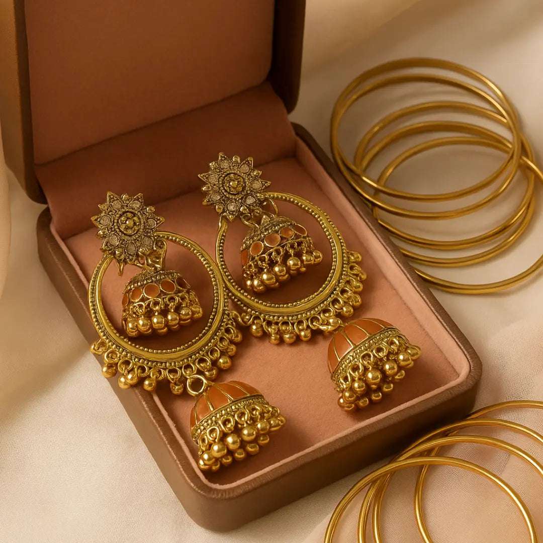 Rust Gold Dome Chaand Jhumkas