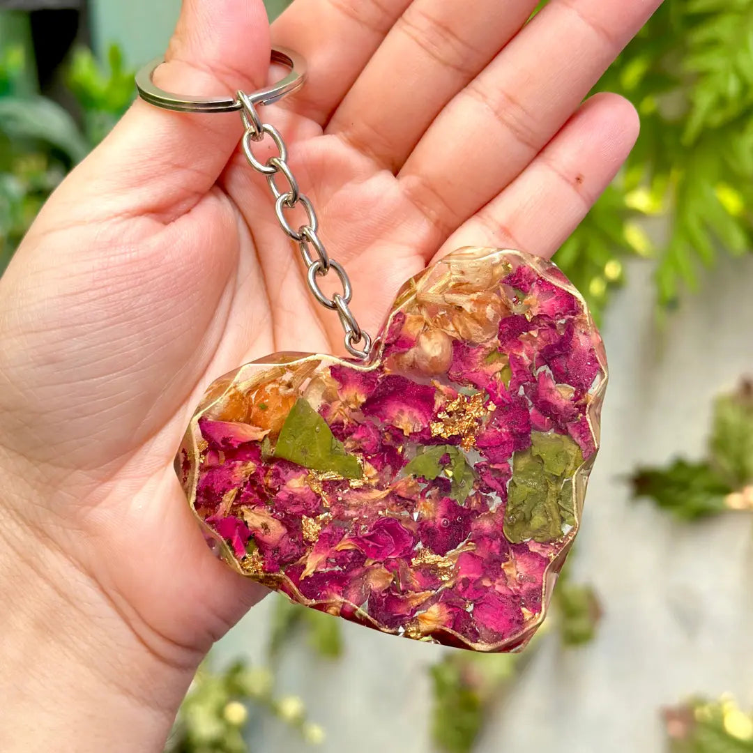 Rose Resin Heart Keychain
