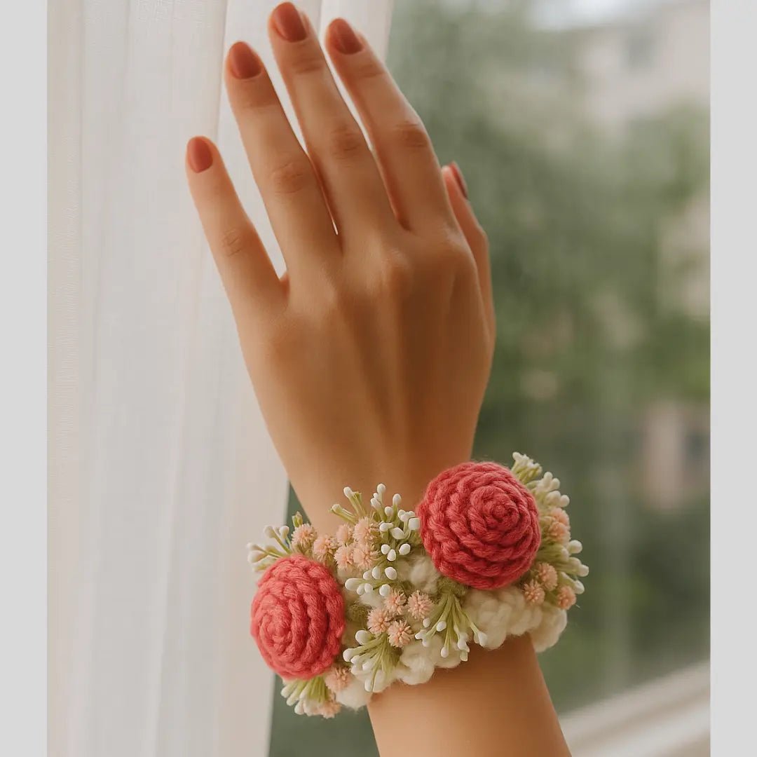 Handcrafted Crochet Floral Gajras– Elegant Ethnic - Inspired Wrist Accessory for Women - BR CRAFTS