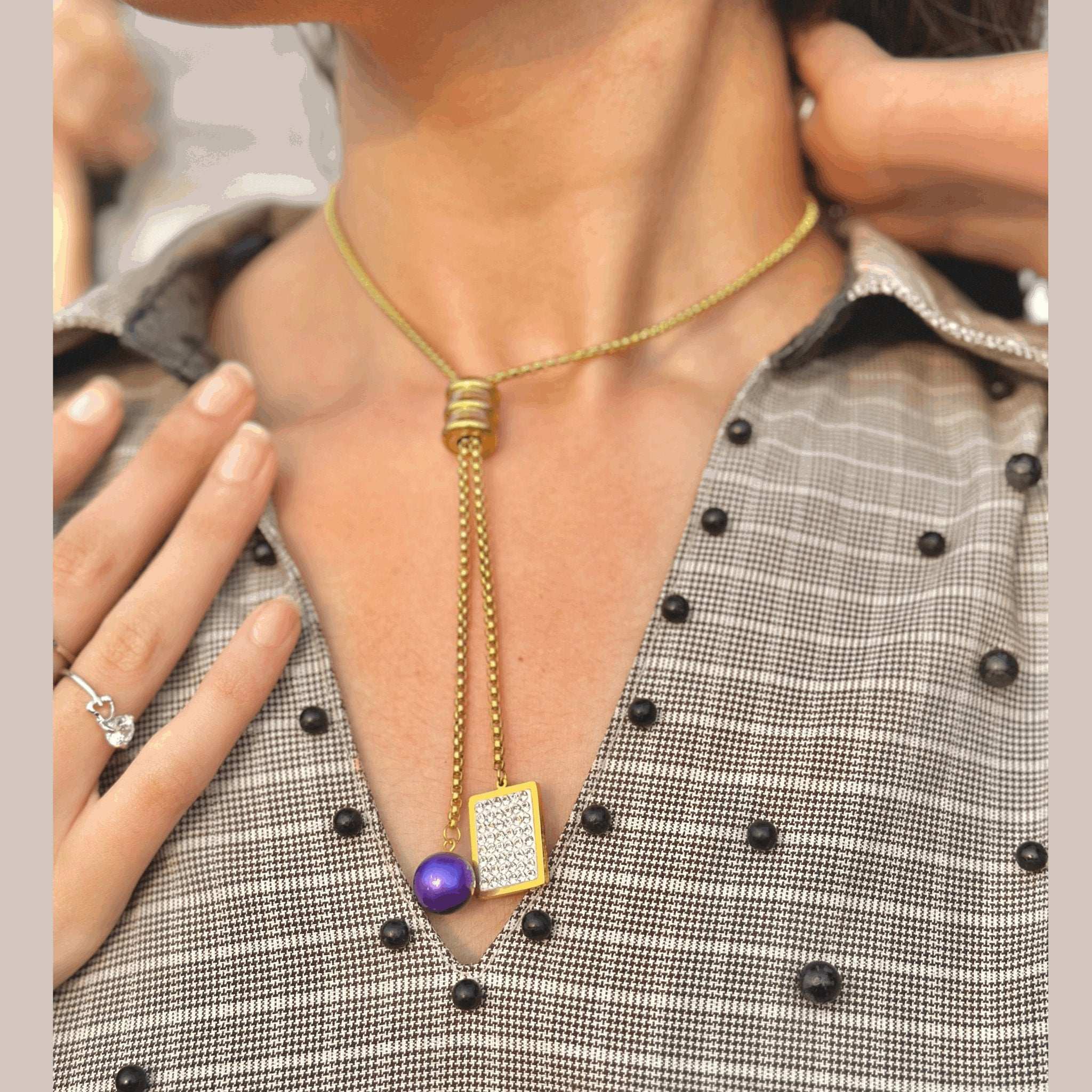 Bead & Rectangle Pendant Necklace - BR CRAFTS