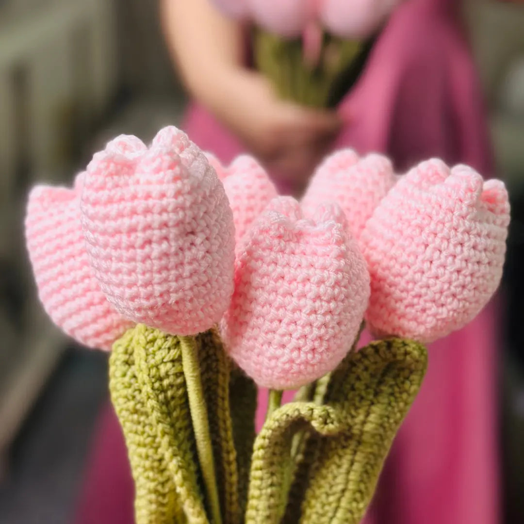 Pink Crochet Tulips