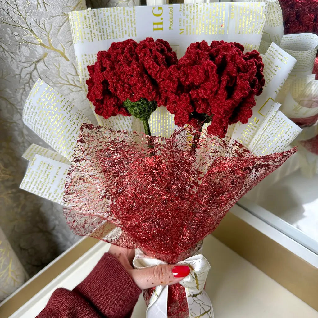 Scarlet Love Crochet Rose Duo