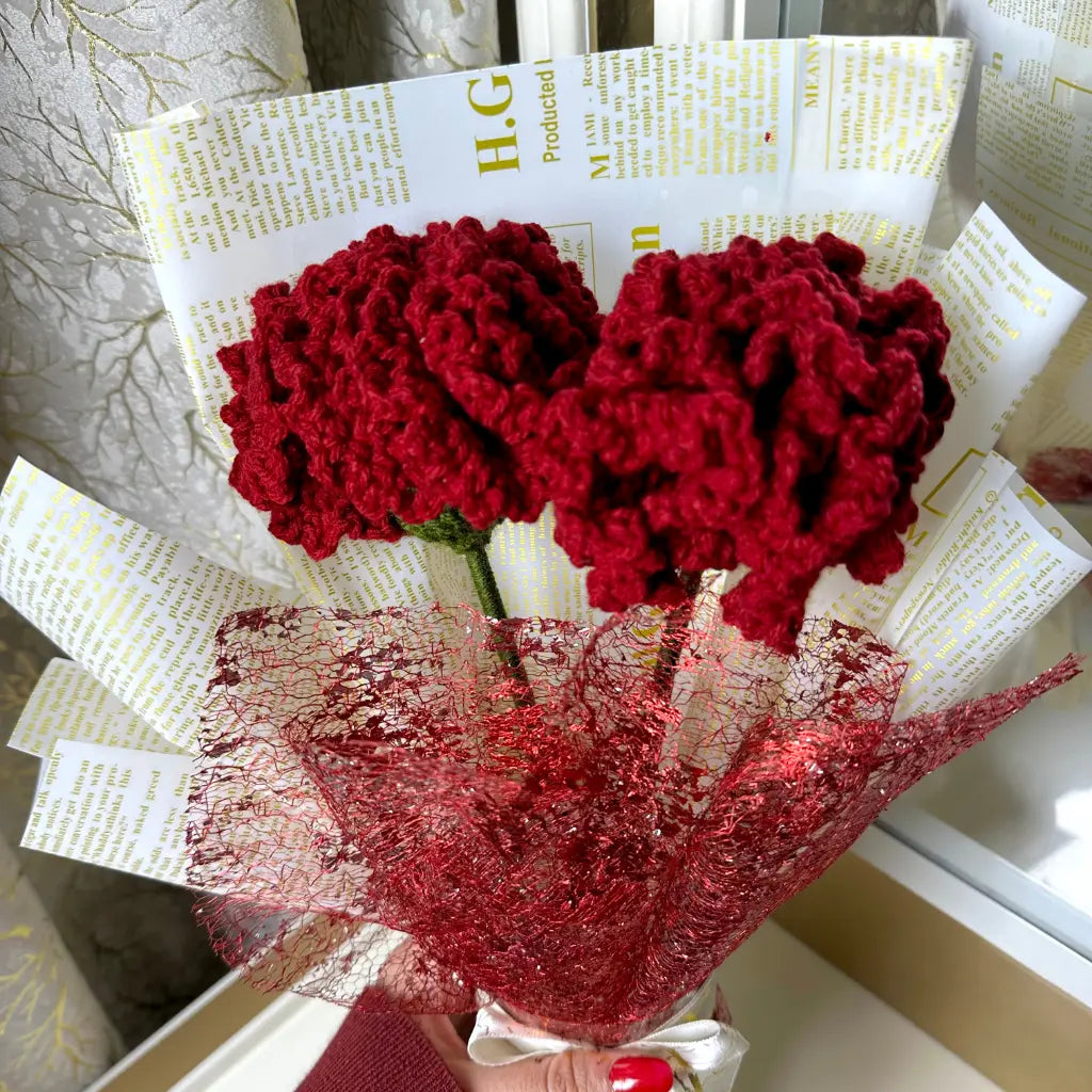 Scarlet Love Crochet Rose Duo
