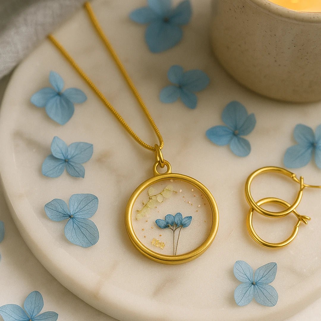 Crystal Blue Blossom Resin Necklace - BR CRAFTS