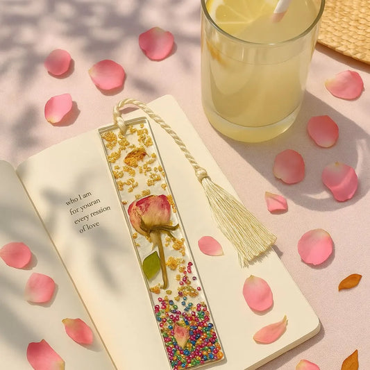 Transparent Resin Bookmark with Pressed Flowers