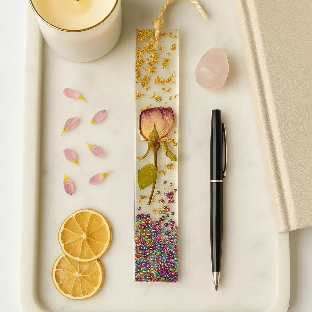 Transparent Resin Bookmark with Pressed Flowers