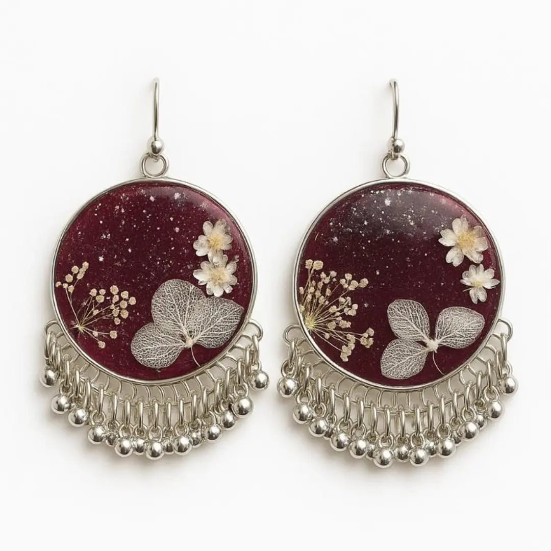 Deep Scarlet Jhumkas | Handcrafted Resin Earrings with Preserved Flowers - BR CRAFTS