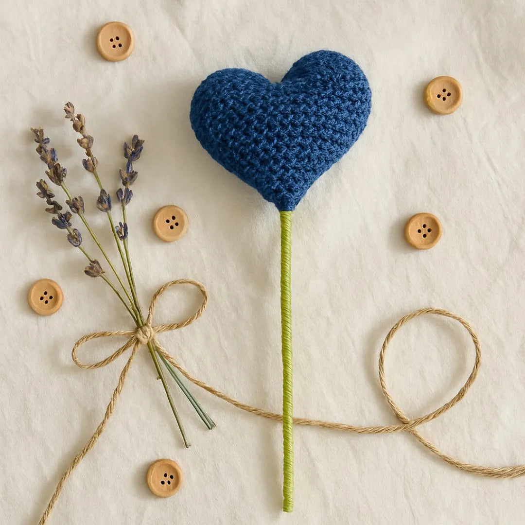 Blue Crochet Heart Stick