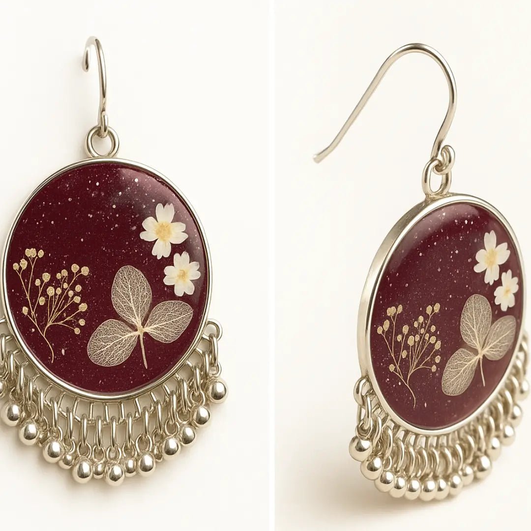 Deep Scarlet Jhumkas | Handcrafted Resin Earrings with Preserved Flowers - BR CRAFTS