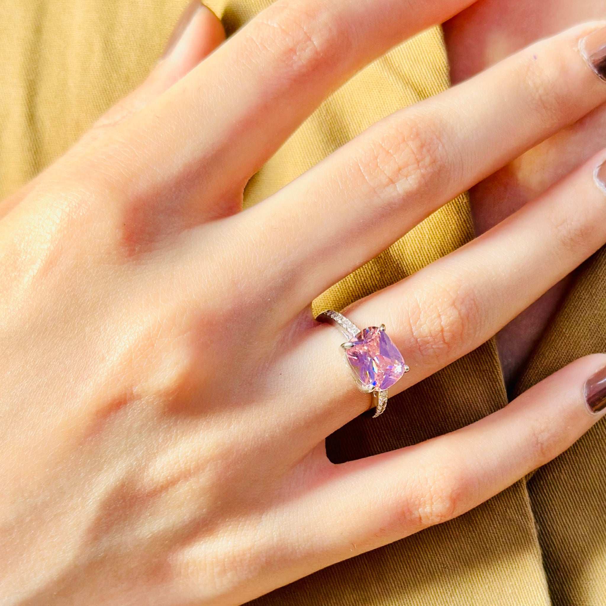 Pink Square - 925 Silver Ring