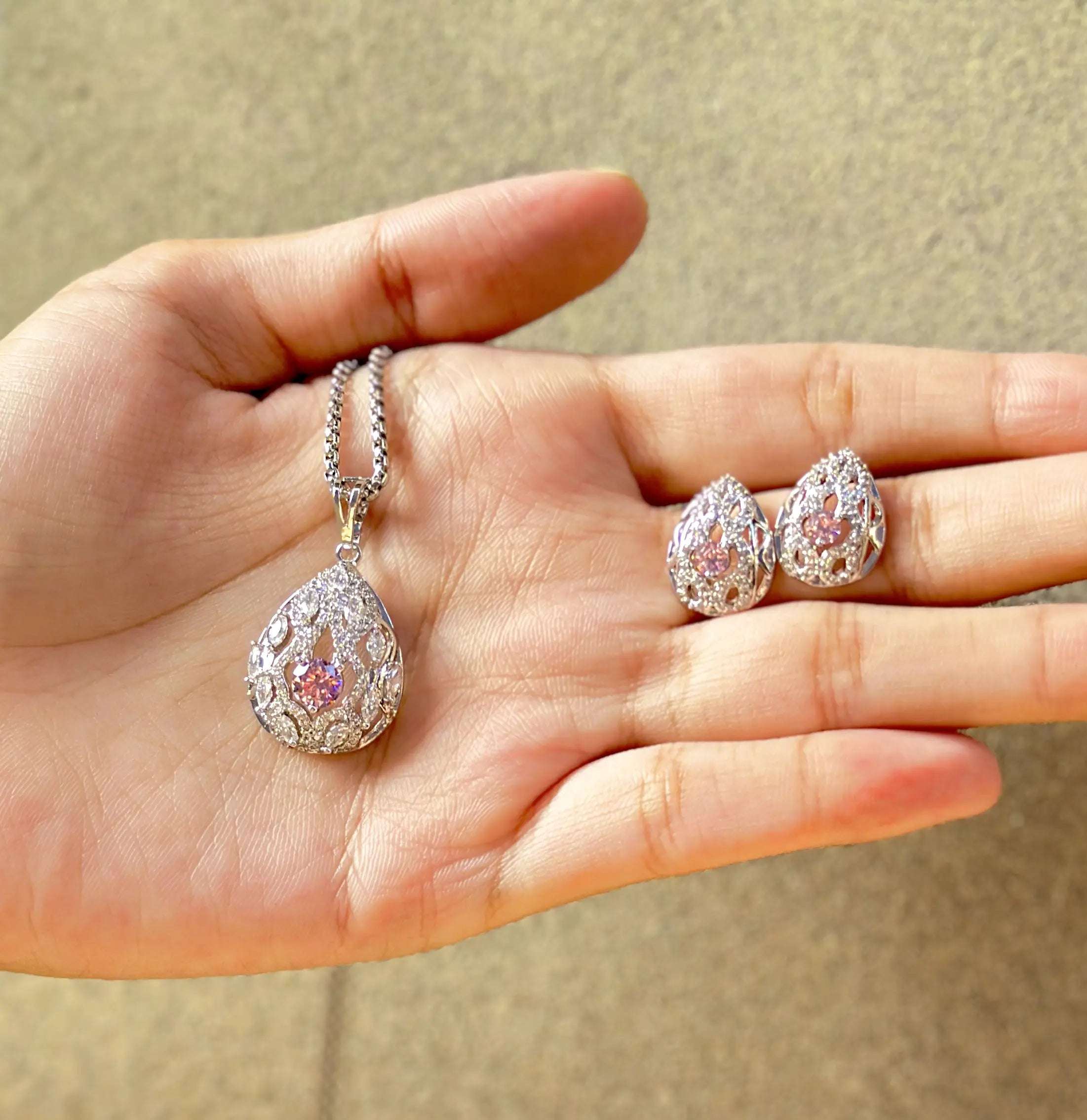 Silver Drop Pendant & Earring Set