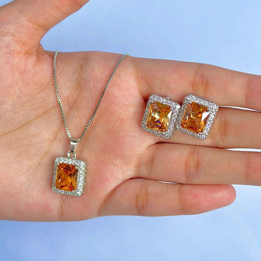 Silver Orange Pendant & Earring Set - BR CRAFTS