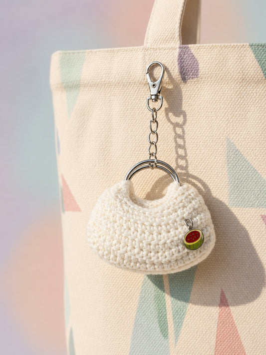 White Cloud Crochet Bag Keychain | Handmade Bag Charm