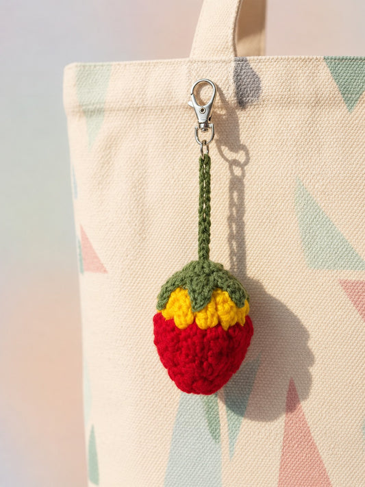 Strawberry Pop Crochet Keychain | Handmade Fruit Bag Charm