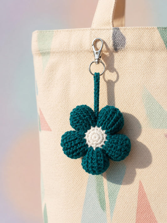 Aqua Puff Flower Charm | Handmade Flower Bag Charm