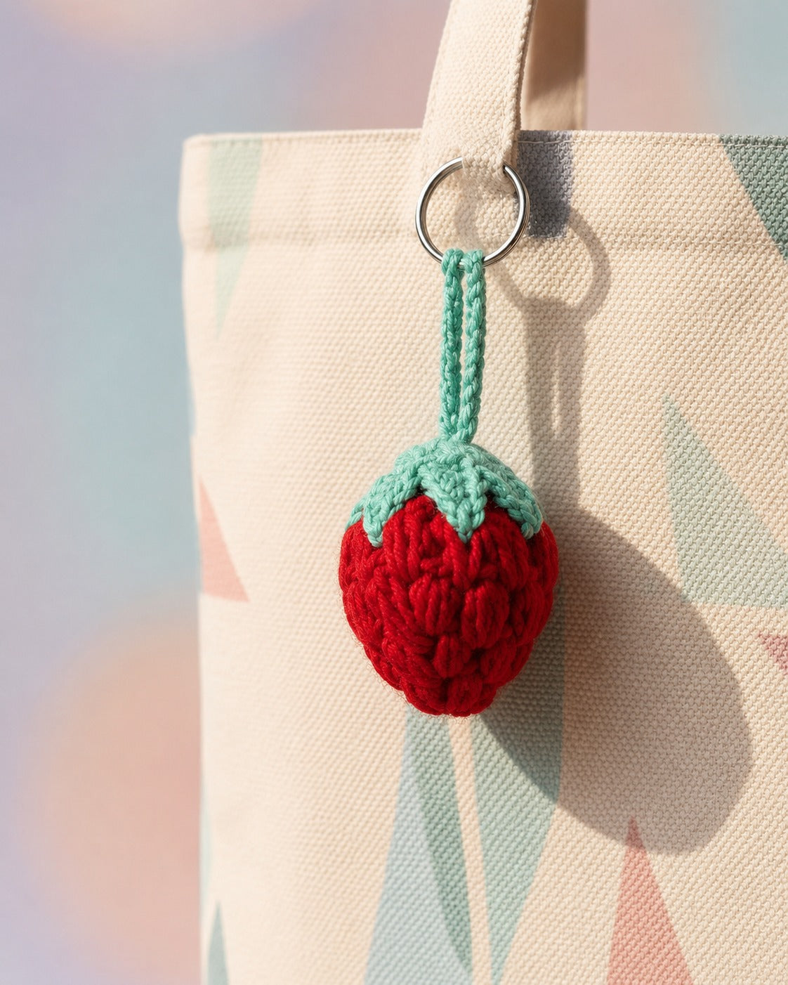 Strawberry Puff Crochet Keychain | Handmade Fruit Bag Charm