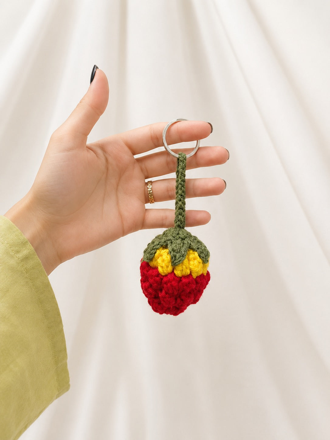 Strawberry Pop Crochet Keychain | Handmade Fruit Bag Charm