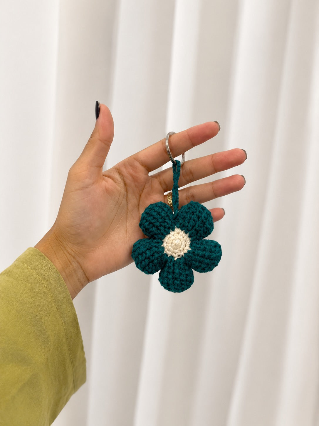 Aqua Puff Flower Charm | Handmade Flower Bag Charm