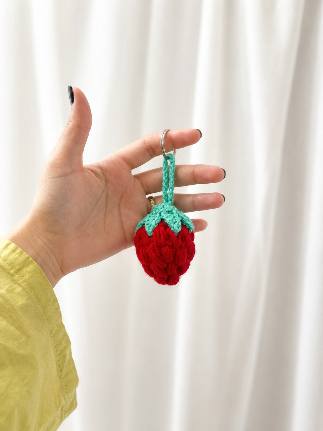 Strawberry Puff Crochet Keychain | Handmade Fruit Bag Charm