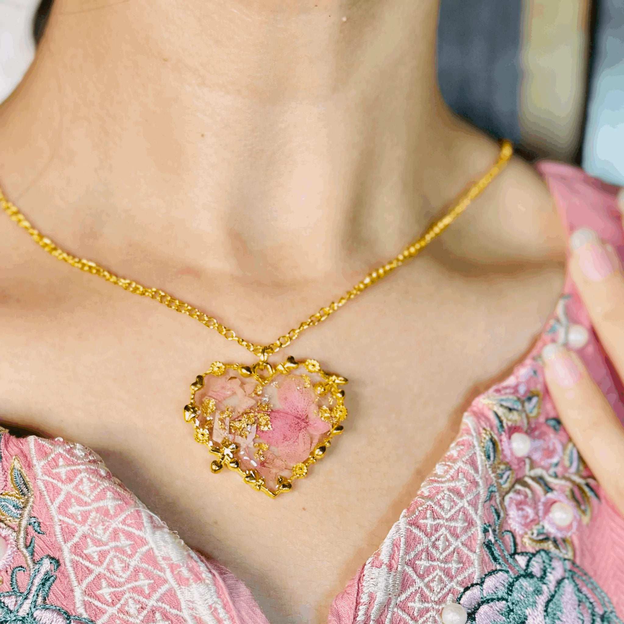 Golden Heart Resin Necklace