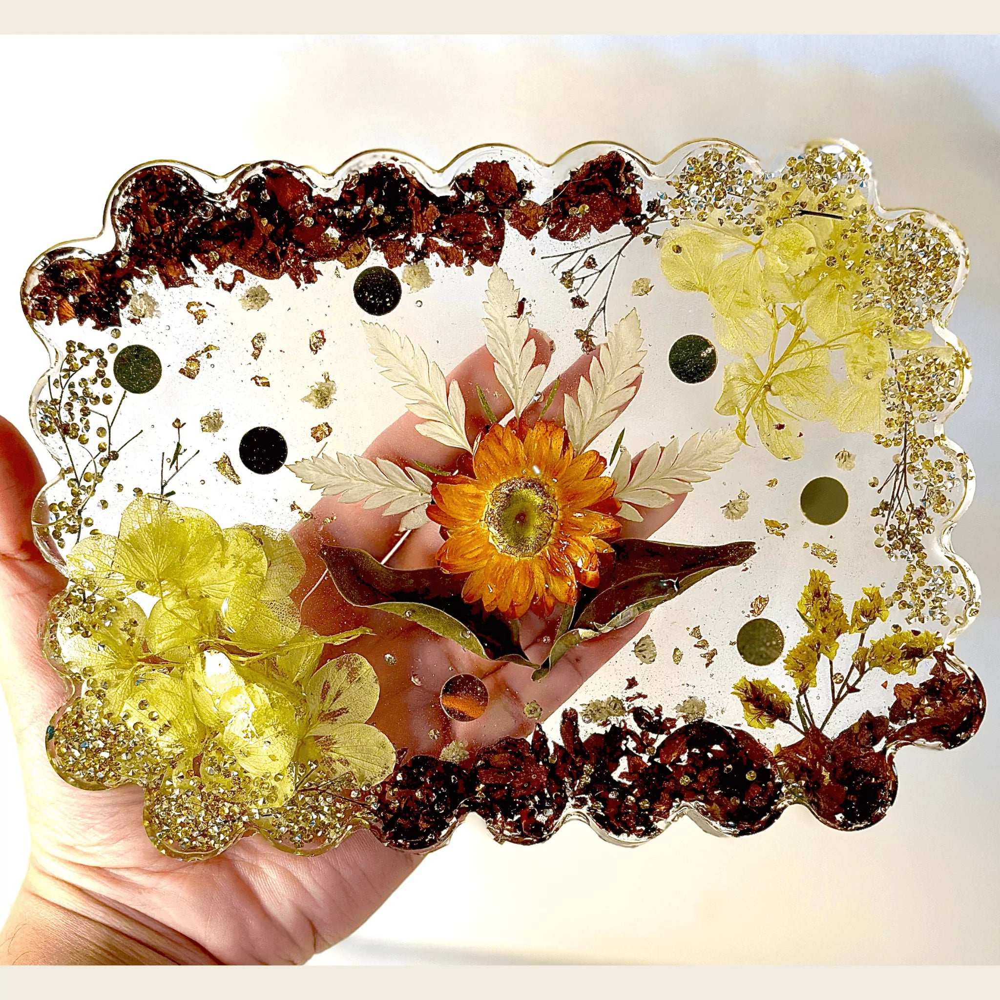 Preserved Floral Resin Coaster 7.5 inch