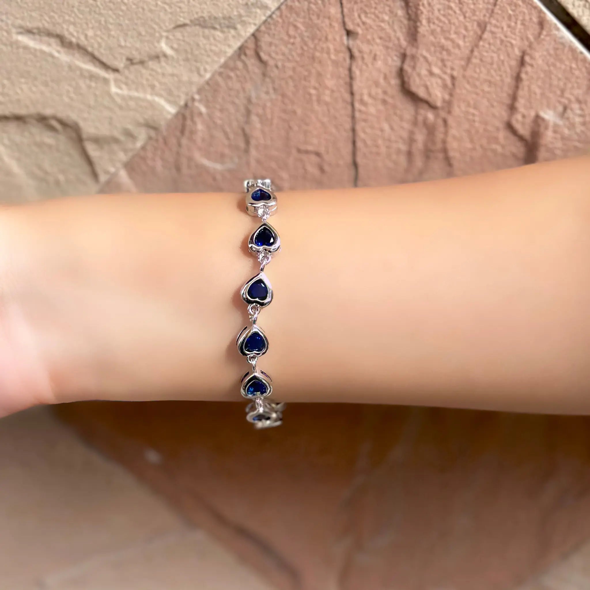 Silver Blue Heart Bracelet – Elegant Charm with a Touch of Love - BR CRAFTS